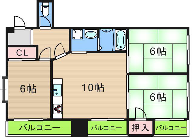 サワーハイツ(3LDK/4階)の間取り写真
