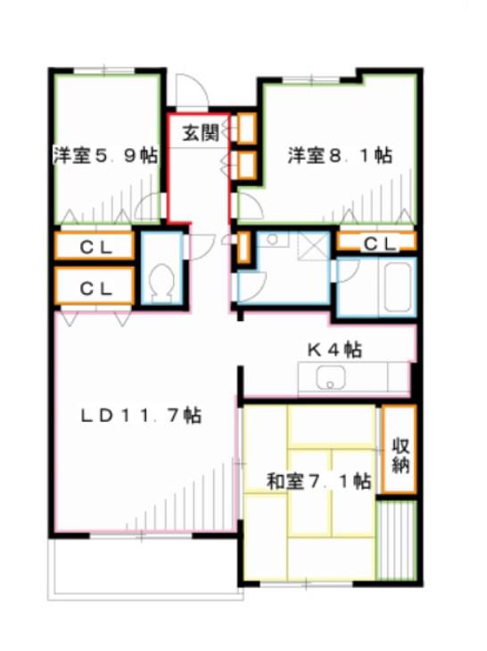 武蔵野パークヒルズ(3LDK/4階)の間取り写真