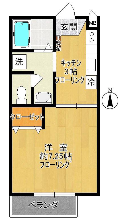 ハピネスB(1K/2階)の間取り写真