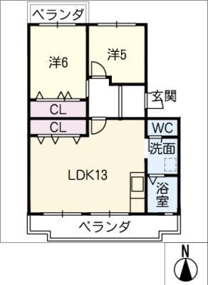 グリーンヒル東新 D棟(2LDK/3階)の間取り写真
