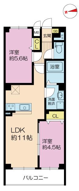 アーク美章園(2LDK/1階)の間取り写真