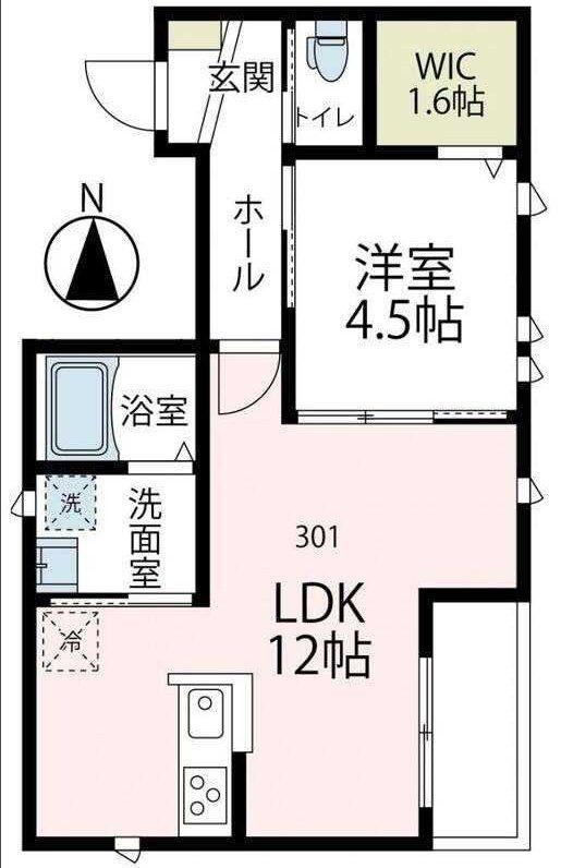 モリオン(1LDK/3階)の間取り写真
