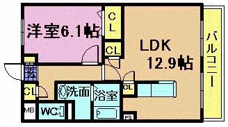 シンプルレジデンス(1LDK/2階)の間取り写真