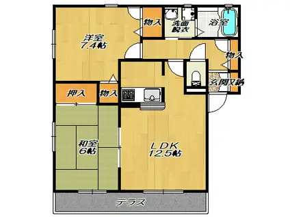 メゾン・ボヌール AB棟(2LDK/1階)の間取り写真