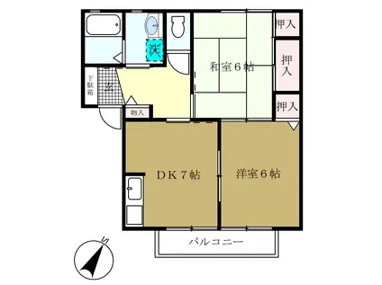 ボヌールタカイ(2DK/2階)の間取り写真