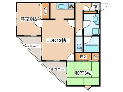 マンション・アルカディア(2LDK/1階)の間取り写真