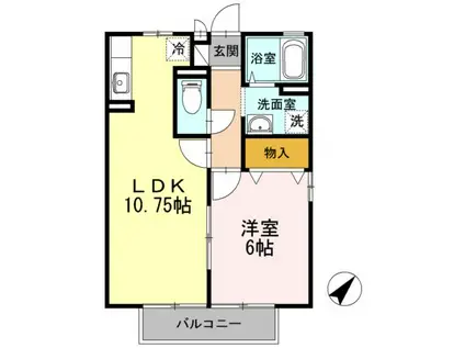 エスポワール大川田II・III II(1LDK/1階)の間取り写真