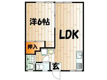 千草ハイツA棟(1LDK/2階)の間取り写真