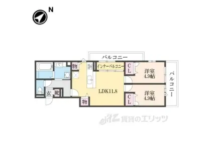 グランディールA&N2(2LDK/1階)の間取り写真