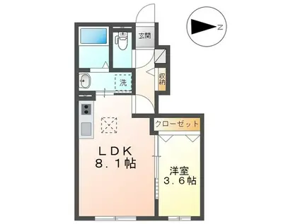 トリコロールIII(1LDK/2階)の間取り写真