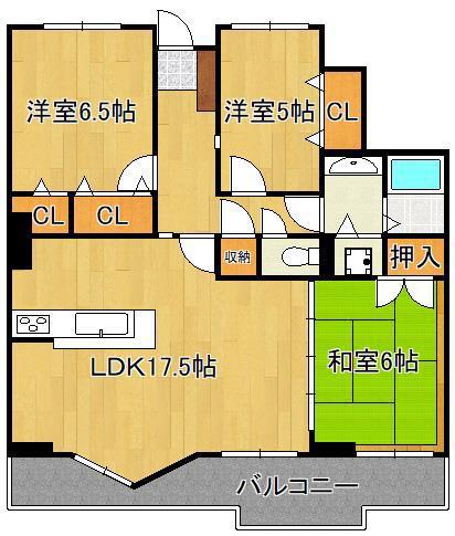 マテール穴生1212(3LDK/12階)の間取り写真