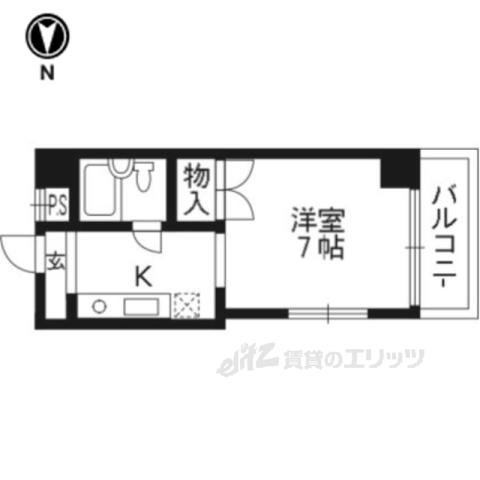 シャンブル伊川(1K/4階)の間取り写真
