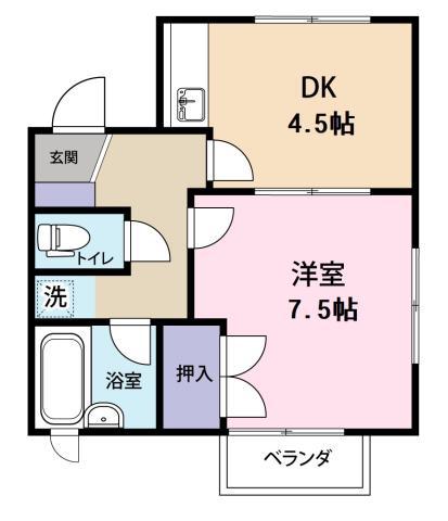 メゾン仁木(1DK/2階)の間取り写真
