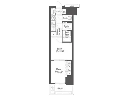 WORVE横浜伊勢佐木町(2K/14階)の間取り写真