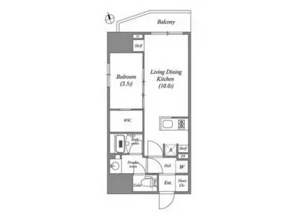ディームス上野(1LDK/11階)の間取り写真