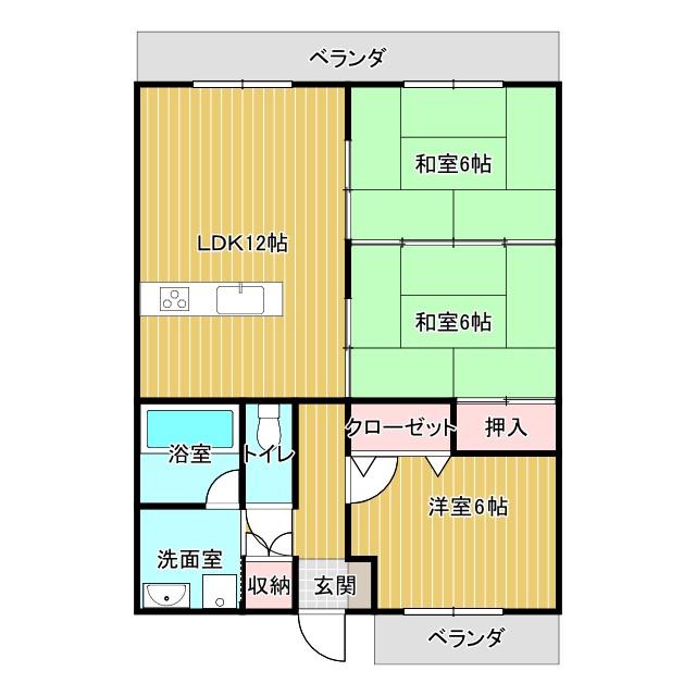 ピアファーレ健軍(3LDK/2階)の間取り写真