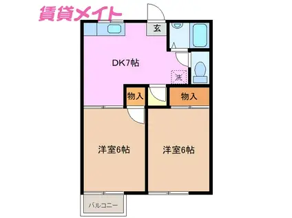 マリオ豊田 A棟(2DK/2階)の間取り写真