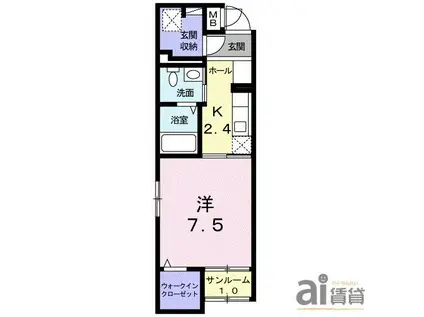 ソレイユ・ルヴァンI(1K/1階)の間取り写真