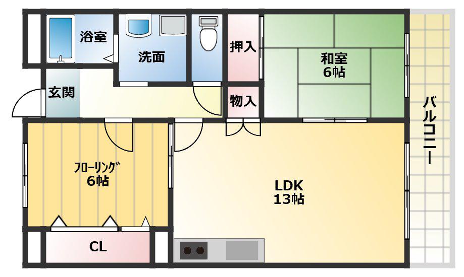 バンシャイン法善寺(2LDK/3階)の間取り写真