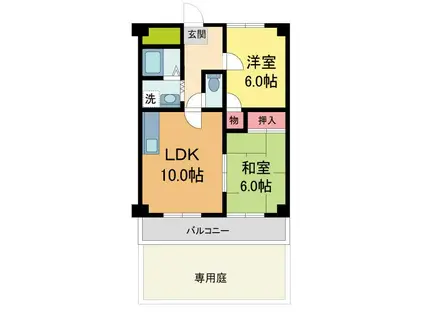 阪急宝塚線 中山観音駅 徒歩1分 3階建 築33年(2LDK/1階)の間取り写真