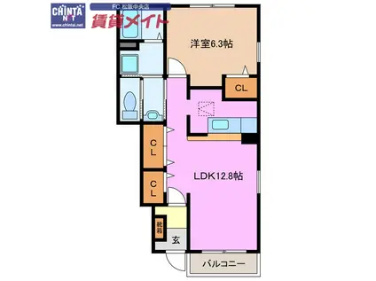 トワニ-・K I棟(1LDK/1階)の間取り写真