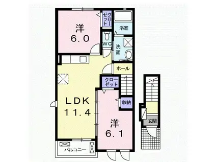 プロムナードソレイユB(2LDK/2階)の間取り写真