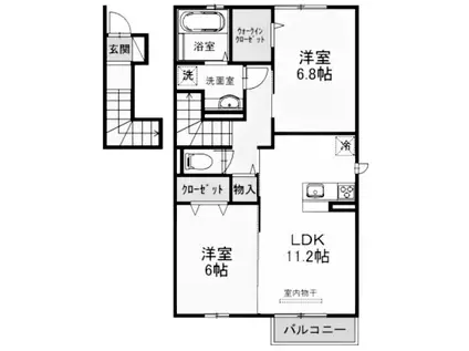 モンボヌール(2LDK/2階)の間取り写真