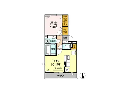 シャンベルタンA棟(1LDK/1階)の間取り写真