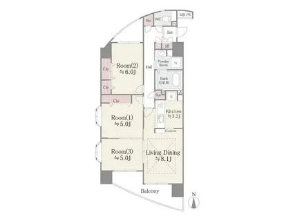 メゾン・シャルム(3LDK/7階)の間取り写真