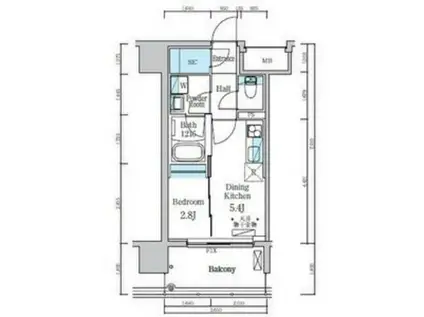 デュオフラッツ仙台木町通リネア(1DK/7階)の間取り写真