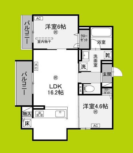 D-RESIDENCE荘園B(2LDK/3階)の間取り写真