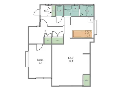 フラット(1LDK/1階)の間取り写真