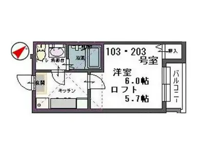 アールグランデ北仙台(1K/1階)の間取り写真