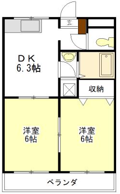 シャトードゥブリヤン(2DK/2階)の間取り写真
