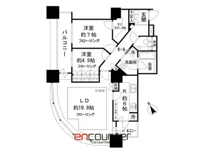 東京ツインパークスRIGHT WING(2LDK/11階)の間取り写真