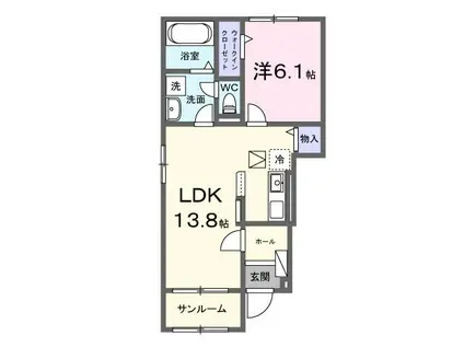 豊郷サンライフII(1LDK/1階)の間取り写真