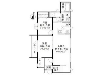 シェ・ブラン谷中(2LDK/1階)の間取り写真