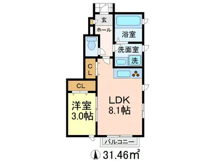 コーラルコート赤堤(1LDK/1階)の間取り写真