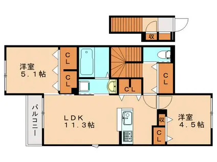 エレガンスプラスI(2LDK/2階)の間取り写真