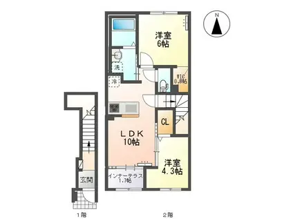 森本2丁目アパートIII(2LDK/2階)の間取り写真