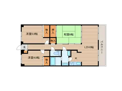 国見パークホームズD棟(3LDK/2階)の間取り写真