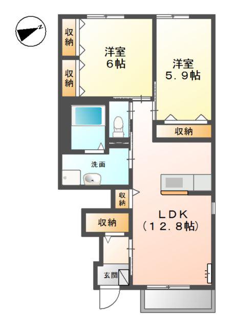 ヴァンベール(2LDK/1階)の間取り写真