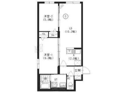 アムール(2LDK/3階)の間取り写真