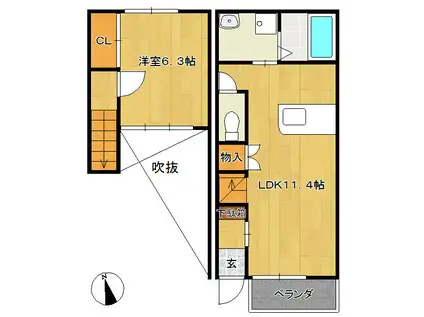 プレジールB棟(1LDK/1階)の間取り写真