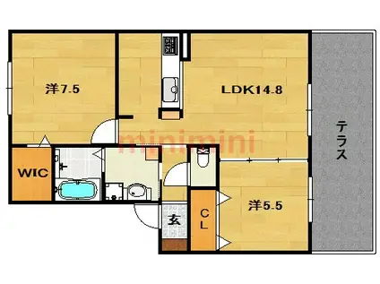 シャーメゾン南春日丘III(2LDK/2階)の間取り写真