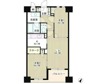 コンフィール日本橋アクアシティ(2LDK/2階)の間取り写真