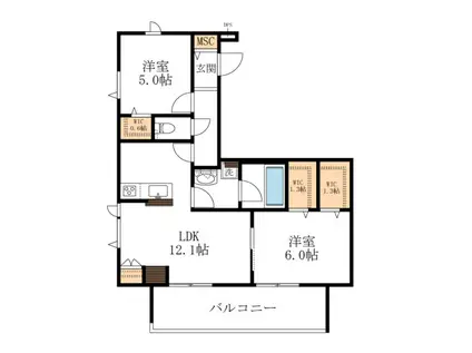 LA GRACIEUSEラグラシューズ(2LDK/4階)の間取り写真