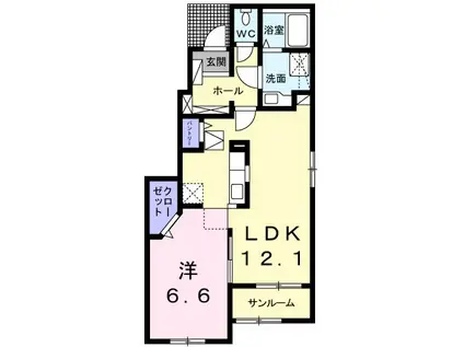 リゼール・ド・レ・ミュE館(1LDK/1階)の間取り写真