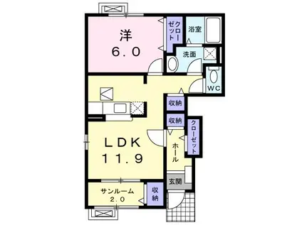 ヴィータローザ(1LDK/1階)の間取り写真