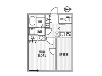 TS CUORE MUSE 落合(1K/1階)の間取り写真